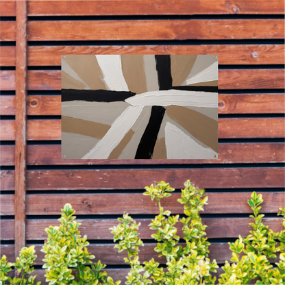 Abstracte Harmonie in Beige, Zwart en Wit tuinposter