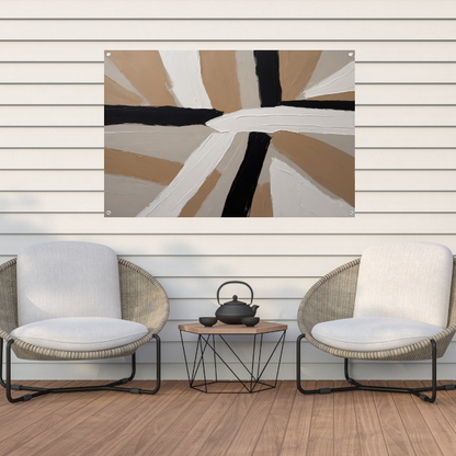 Abstracte Harmonie in Beige, Zwart en Wit tuinposter