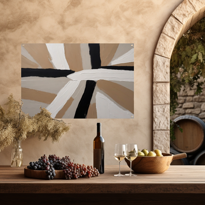 Abstracte Harmonie in Beige, Zwart en Wit tuinposter