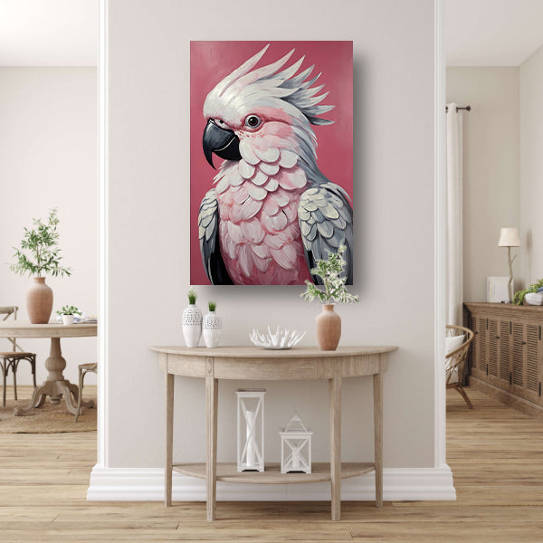 Roze papegaai modern realistisch olieverfportret canvas