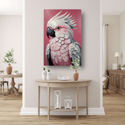 Roze papegaai modern realistisch olieverfportret canvas