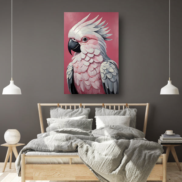 Roze papegaai modern realistisch olieverfportret canvas