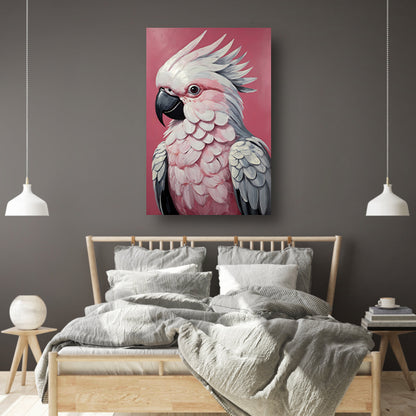 Roze papegaai modern realistisch olieverfportret canvas
