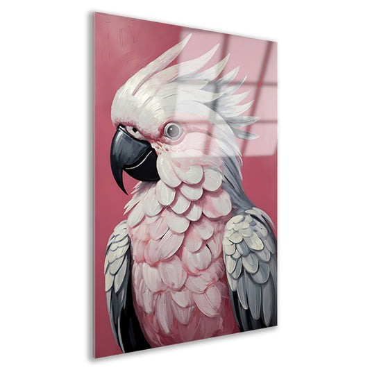 Roze papegaai modern realistisch olieverfportret Acrylglas