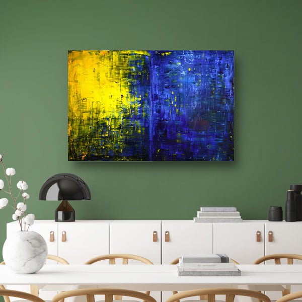 Abstracte compositie in blauw en geel poster