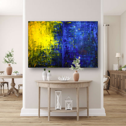 Abstracte compositie in blauw en geel poster