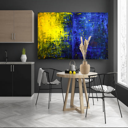 Abstracte compositie in blauw en geel poster
