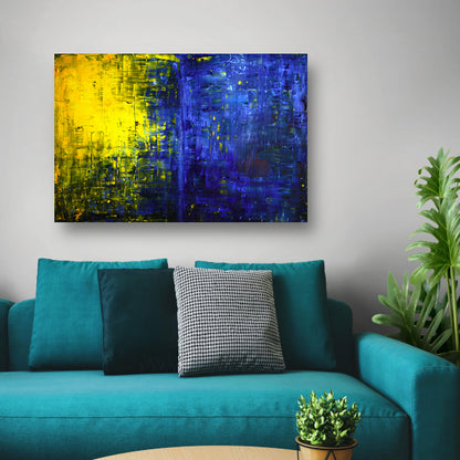 Abstracte compositie in blauw en geel poster