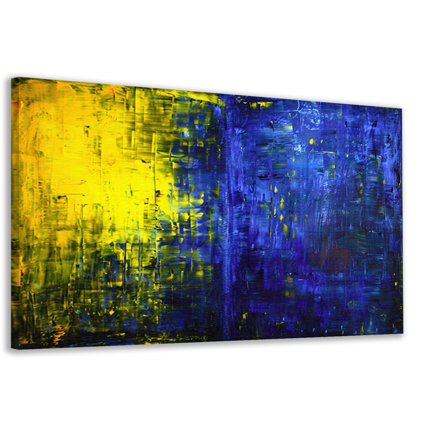 Abstracte compositie in blauw en geel canvas