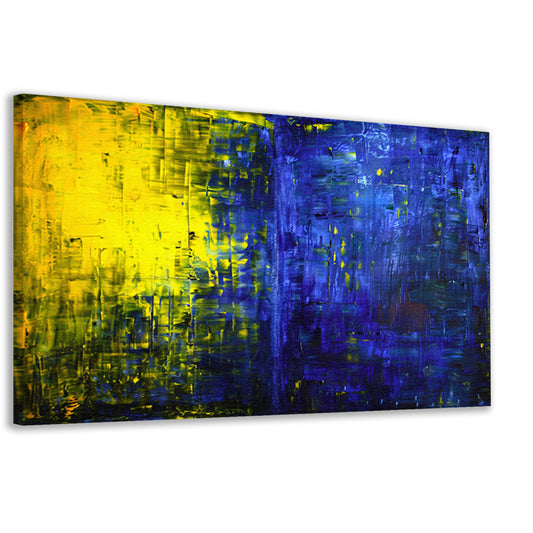 Abstracte compositie in blauw en geel canvas