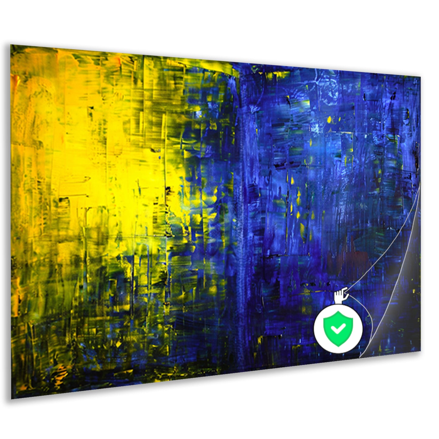 Abstracte compositie in blauw en geel poster