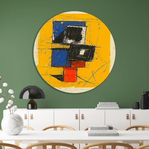 Dynamisch abstract ontwerp met primaire kleuren aluminium muurcirkel