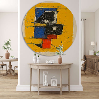 Dynamisch abstract ontwerp met primaire kleuren aluminium muurcirkel