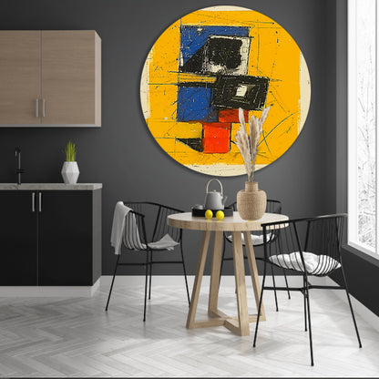 Dynamisch abstract ontwerp met primaire kleuren aluminium muurcirkel