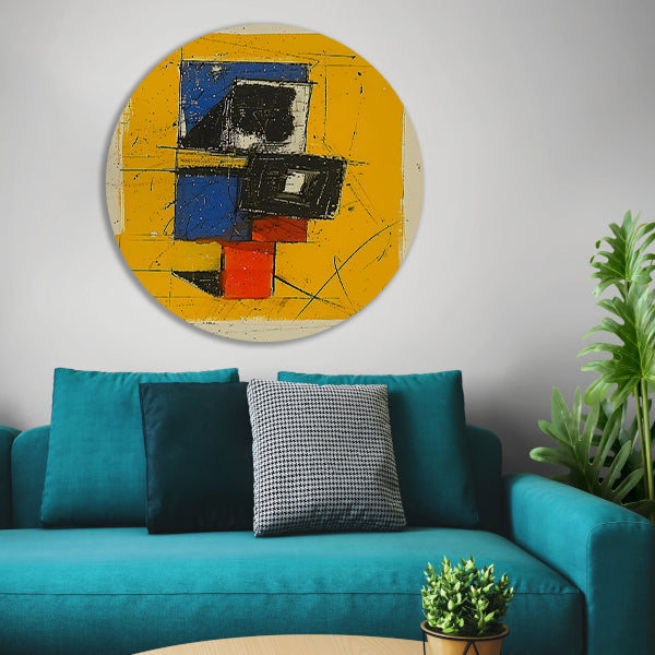 Dynamisch abstract ontwerp met primaire kleuren aluminium muurcirkel