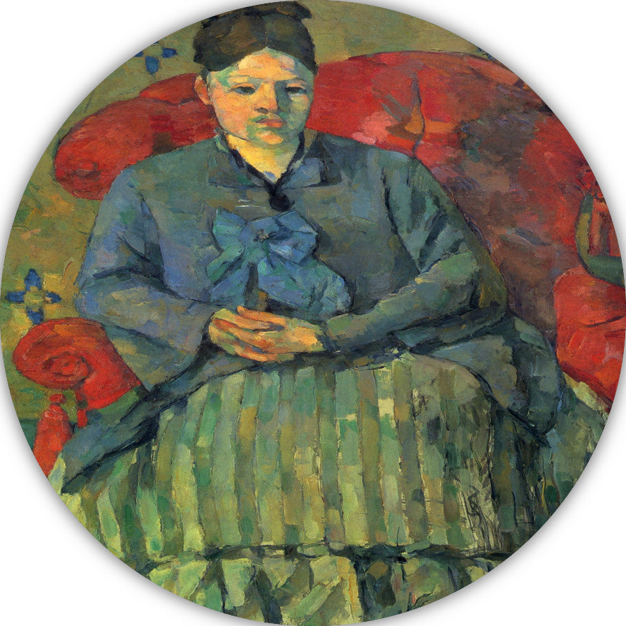 Portret van mevrouw Cézanne in een rode fauteuil - Paul Cézanne aluminium muurcirkel