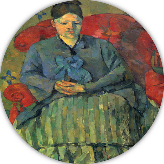 Portret van mevrouw Cézanne in een rode fauteuil - Paul Cézanne aluminium muurcirkel