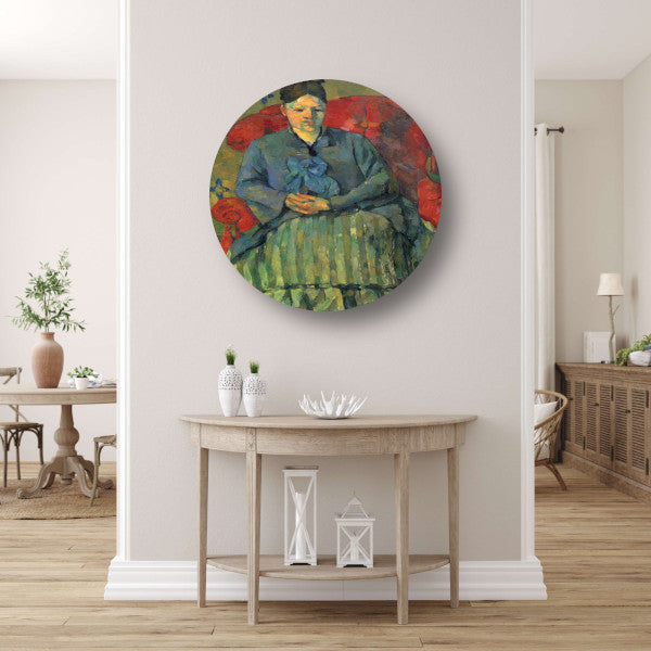 Portret van mevrouw Cézanne in een rode fauteuil - Paul Cézanne aluminium muurcirkel