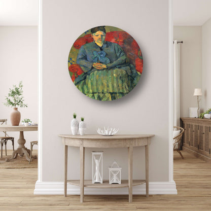 Portret van mevrouw Cézanne in een rode fauteuil - Paul Cézanne aluminium muurcirkel