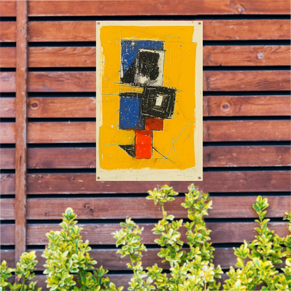 Dynamisch abstract ontwerp met primaire kleuren tuinposter