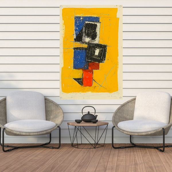 Dynamisch abstract ontwerp met primaire kleuren tuinposter