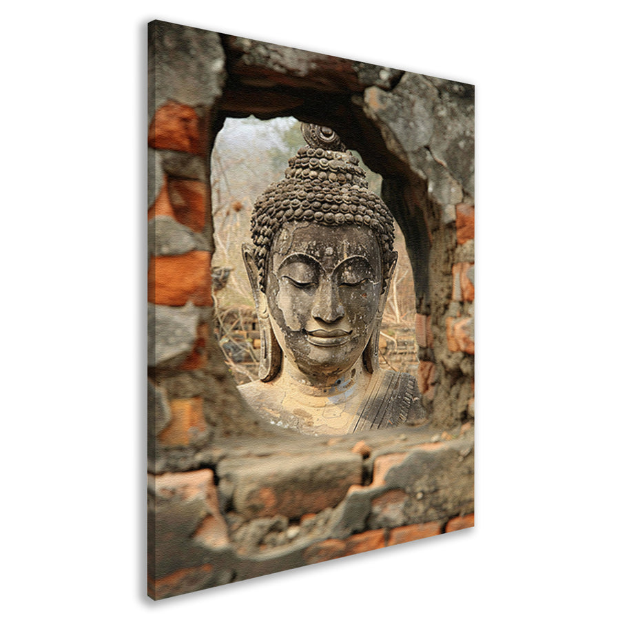 Boeddha in ruïne door oude stenen omlijst canvas