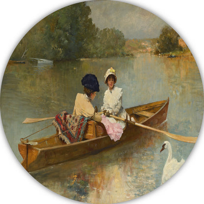 Roeien op de Seine - Ferdinand Heilbuth aluminium muurcirkel