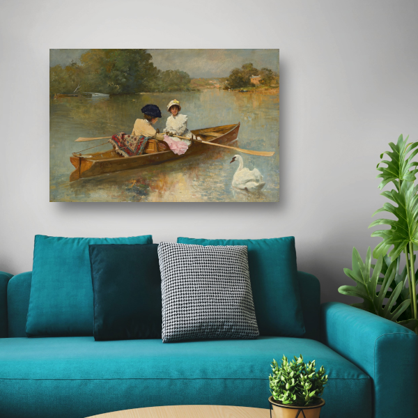 Roeien op de Seine - Ferdinand Heilbuth canvas met baklijst