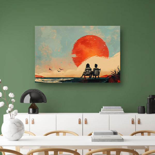 Romantisch silhouet bij zonsondergangcanvas