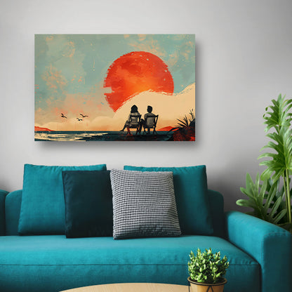 Romantisch silhouet bij zonsondergangcanvas