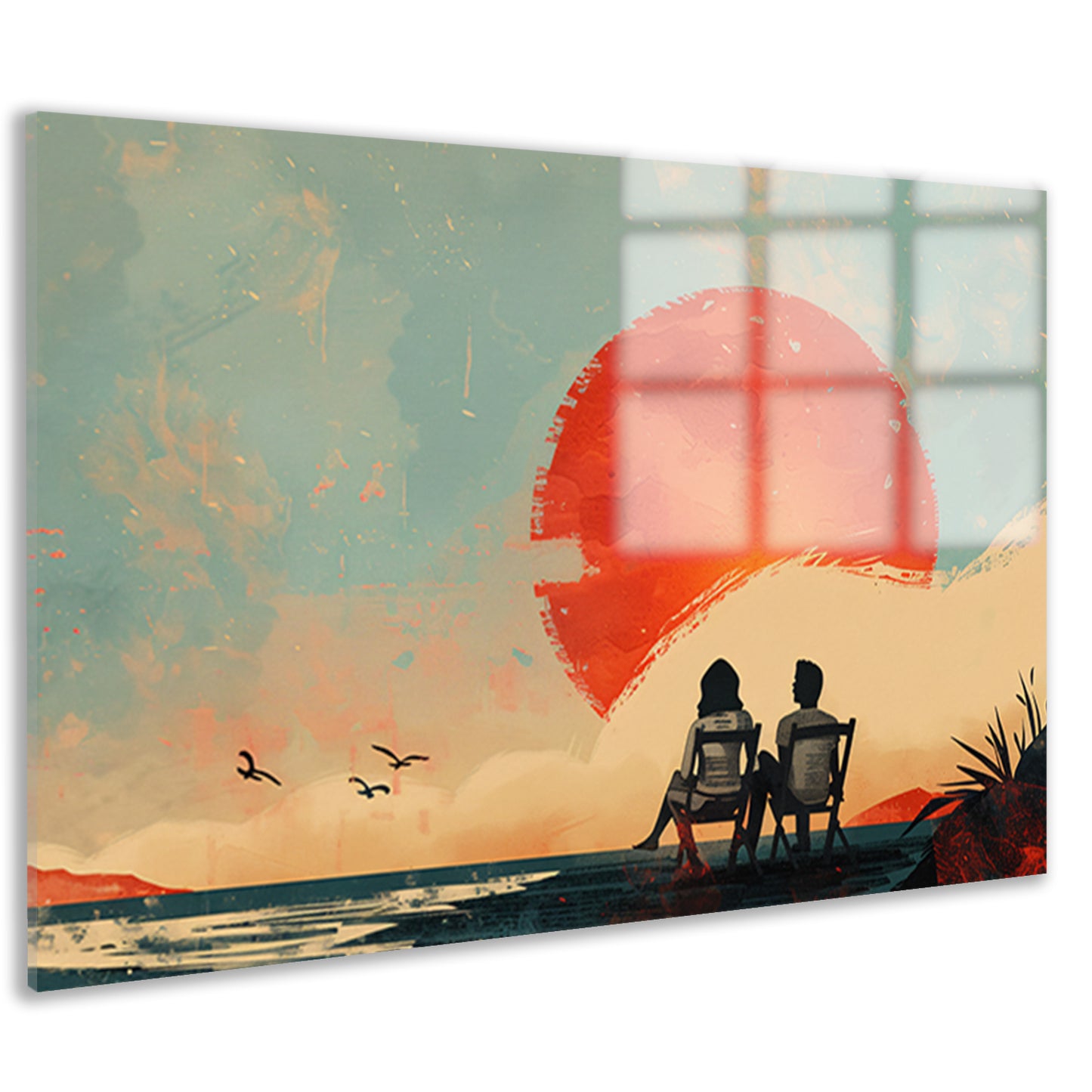 Romantisch silhouet bij zonsondergang acrylglas