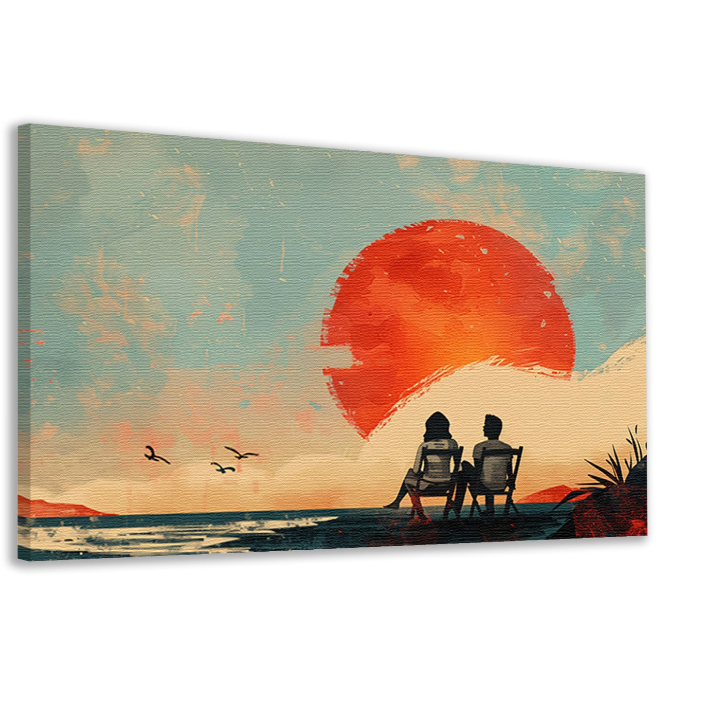 Romantisch silhouet bij zonsondergangcanvas