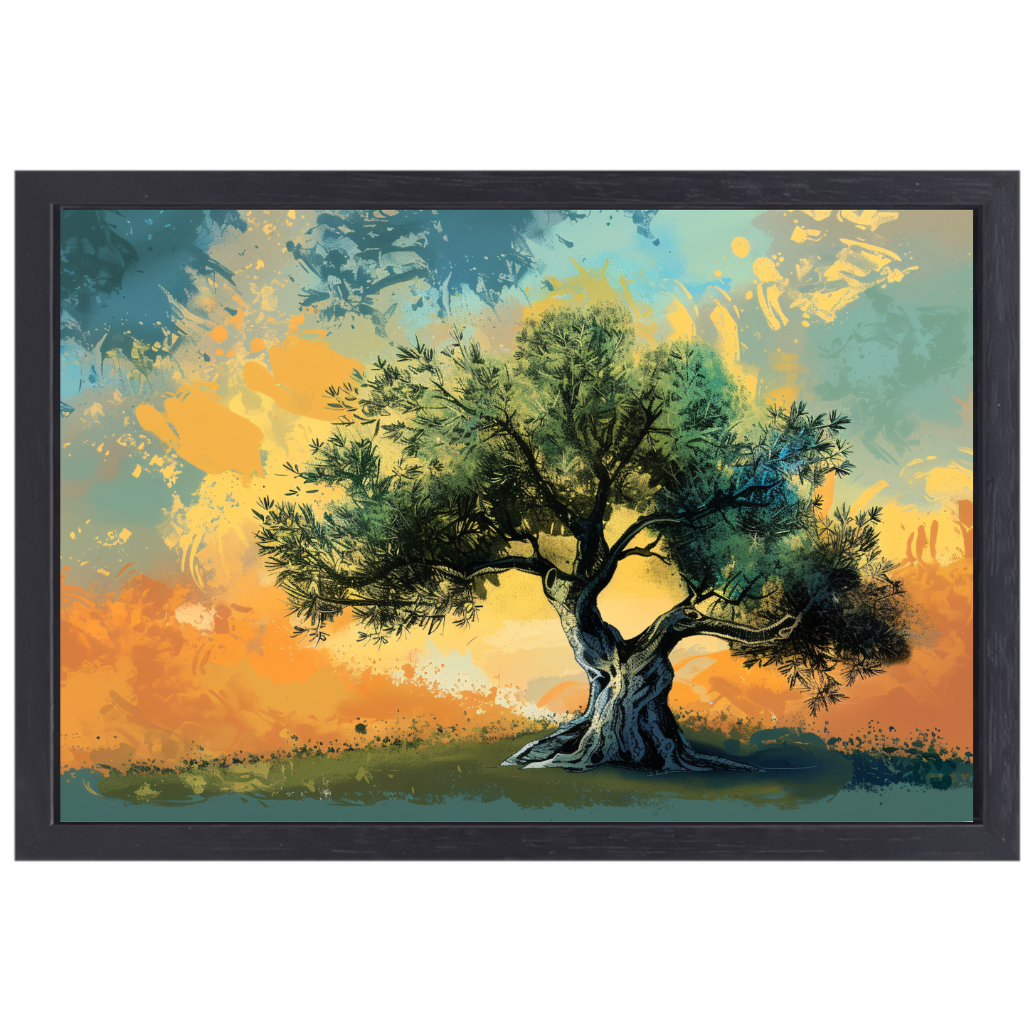 Olijfboom onder Provençaalse hemel canvas met baklijst