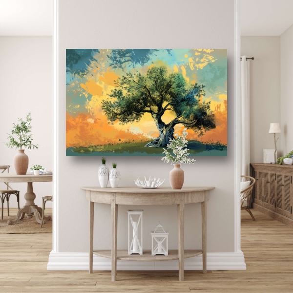 Olijfboom onder Provençaalse hemel canvas met baklijst