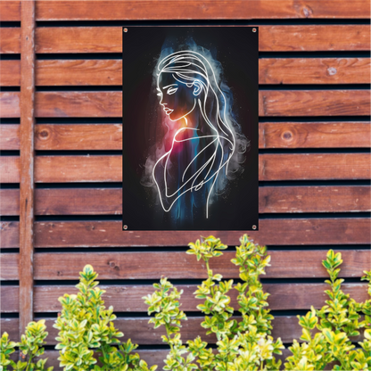 Kosmische lijnkunst portret van vrouw tuinposter