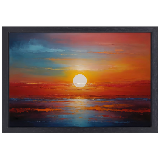 Levendige Impressie van een Kleurrijke Zonsondergang canvas met baklijst