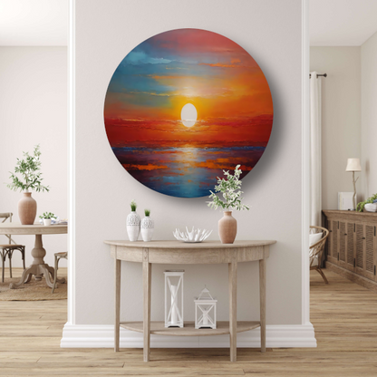 Levendige Impressie van een Kleurrijke Zonsondergang aluminium muurcirkel