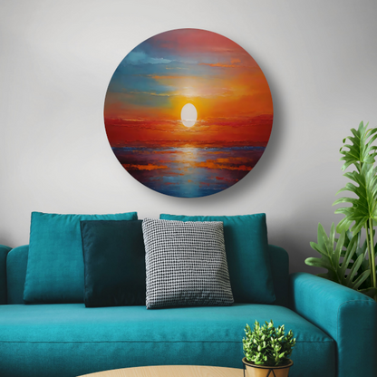 Levendige Impressie van een Kleurrijke Zonsondergang aluminium muurcirkel