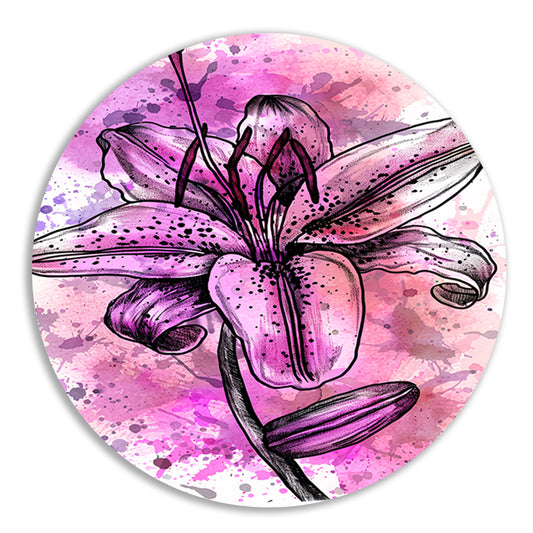 Abstracte bloem in levendige roze tinten aluminium muurcirkel