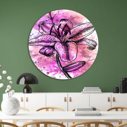 Abstracte bloem in levendige roze tinten aluminium muurcirkel