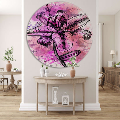 Abstracte bloem in levendige roze tinten aluminium muurcirkel