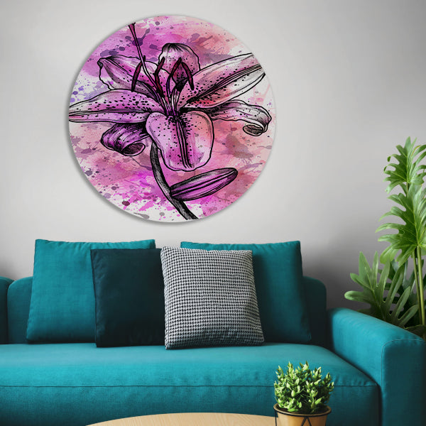 Abstracte bloem in levendige roze tinten aluminium muurcirkel