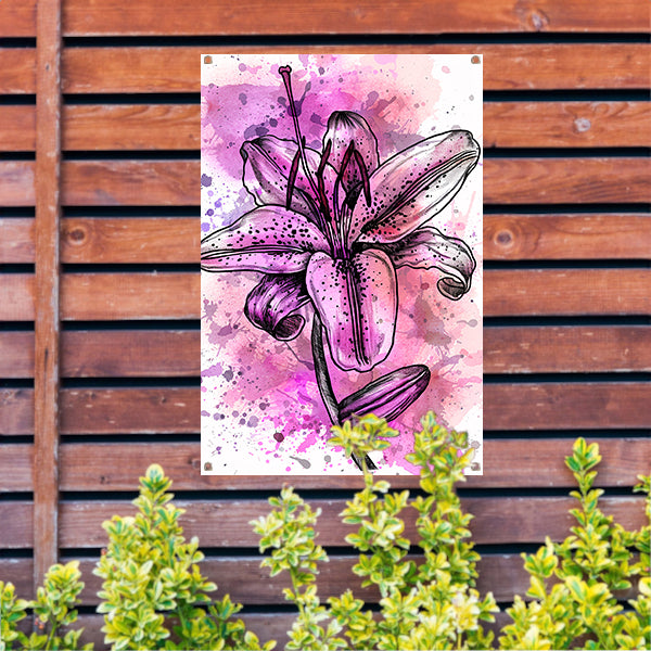 Abstracte bloem in levendige roze tinten tuinposter