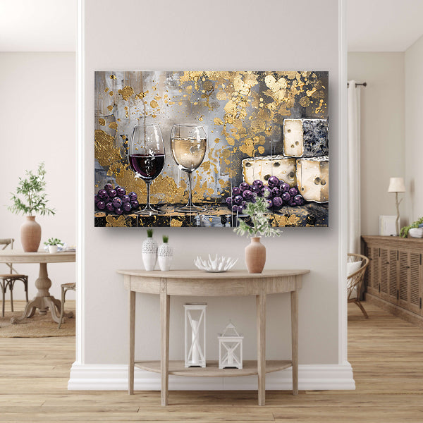Abstract schilderij van wijn en kaas acrylglas