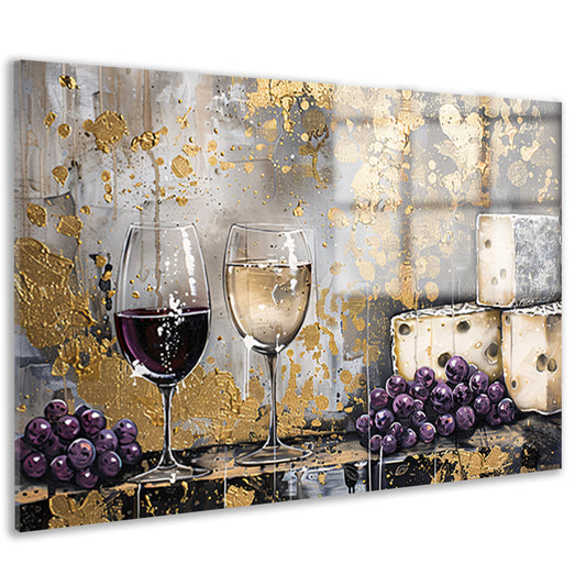 Abstract schilderij van wijn en kaas acrylglas