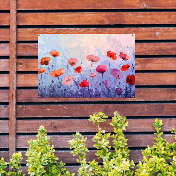 Kleurrijk bloemenveld tegen lichte achtergrond tuinposter