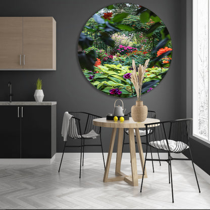 Kleurrijke bloemenpracht in de tuin aluminium muurcirkel