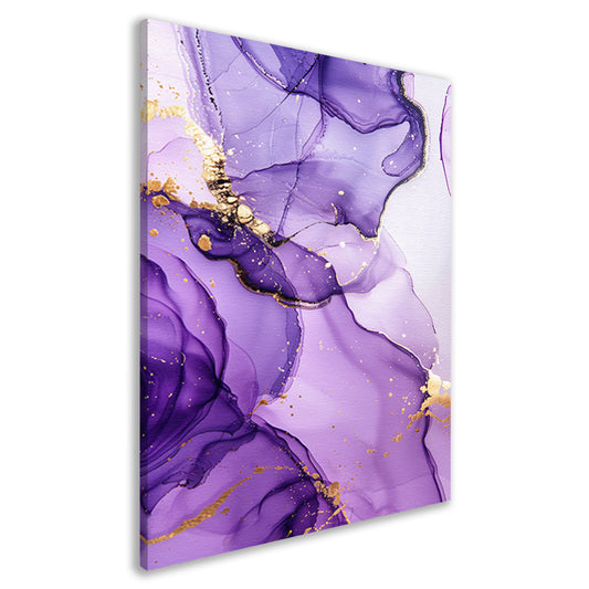 Paarse inkt en gouden aderen abstract canvas
