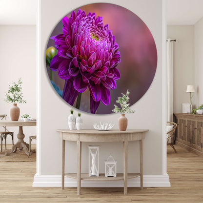Paarse bloem close-up met zachte achtergrond aluminium muurcirkel