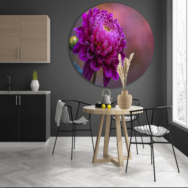 Paarse bloem close-up met zachte achtergrond aluminium muurcirkel